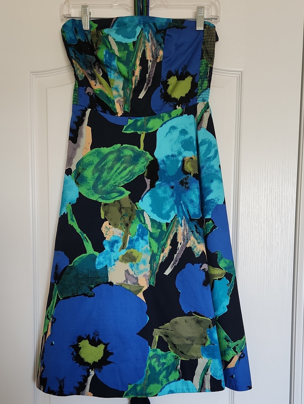 Strapless Floral A-Line Dress in Blue and Green